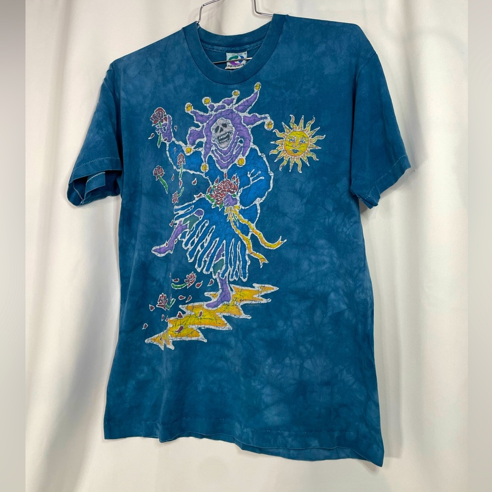 VTG 90s Liquid Blue tie dye Grateful Dead graphic tee w/ jester skeleton sz L